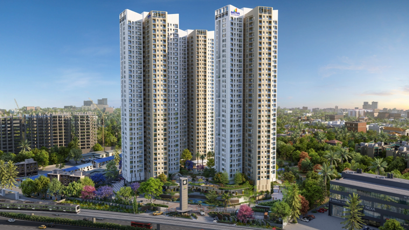Sattva Aaranya luxury towers overlooking lush Bangalore University greens