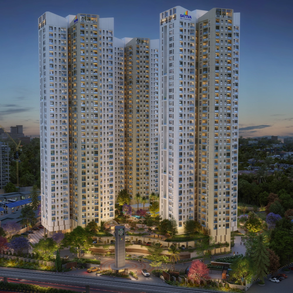 Sattva Aaranya at twilight surrounded by greenery